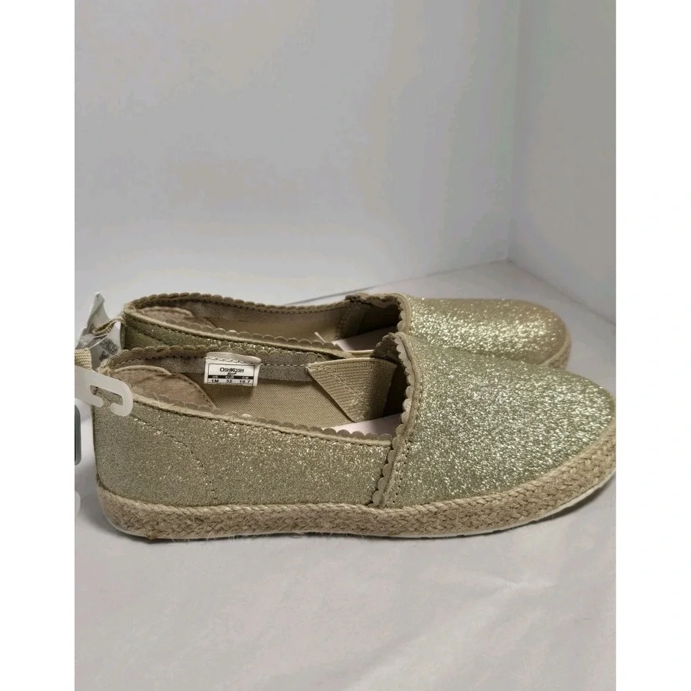 Osh Kosh B'gosh Belle Gold Glitter Sparkle Slip On Espadrille Shoes Adorable 1‎